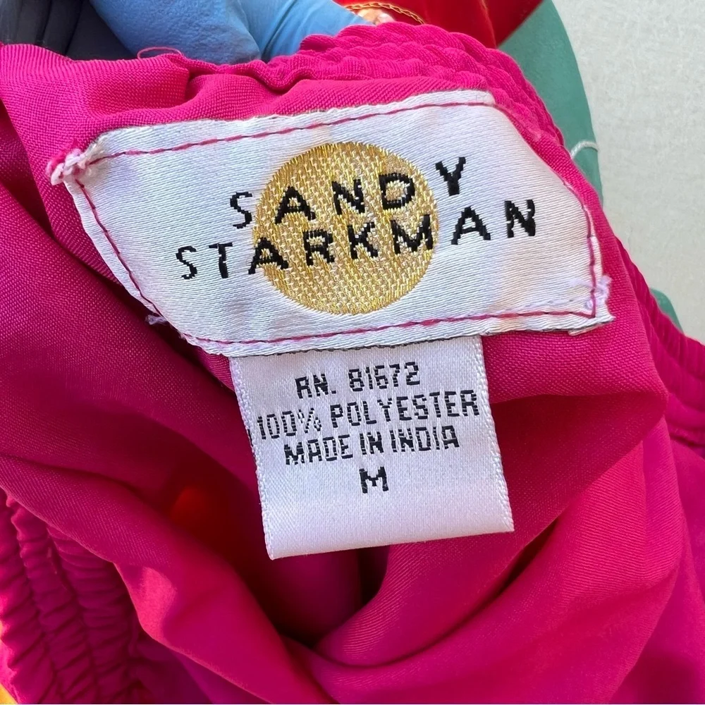 Sandy Starkman Patchwork Beaded Sequins Colorful Pink Midi Dopamine Size M